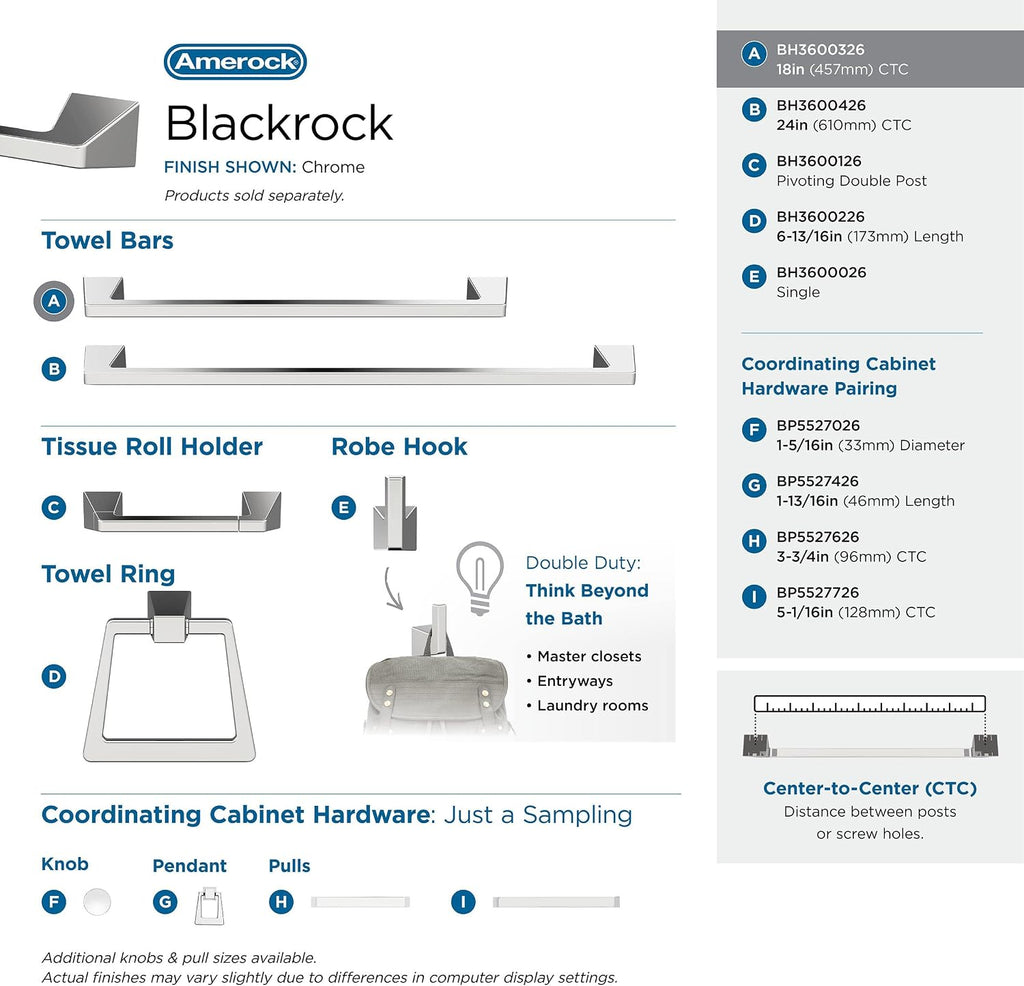 Amerock | Chrome | Blackrock | 5 Piece | Bathroom Accessories Set