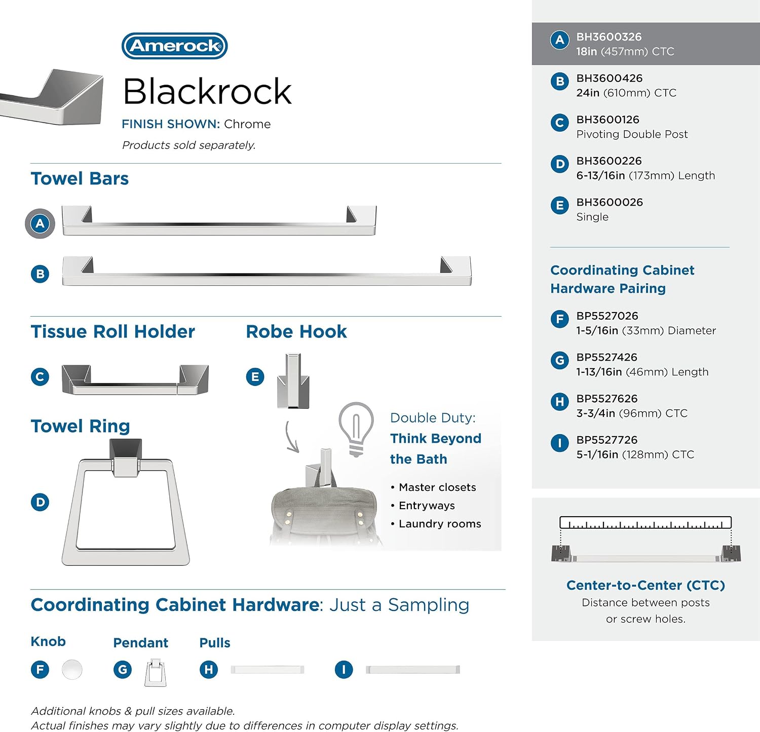 Amerock | Chrome | Blackrock | 5 Piece | Bathroom Accessories Set