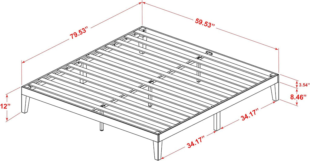 East West Furniture DNP-22-K King Size Platform Bed with 4 Solid Wood Legs and 2 Extra Center Legs - Walnut Finish