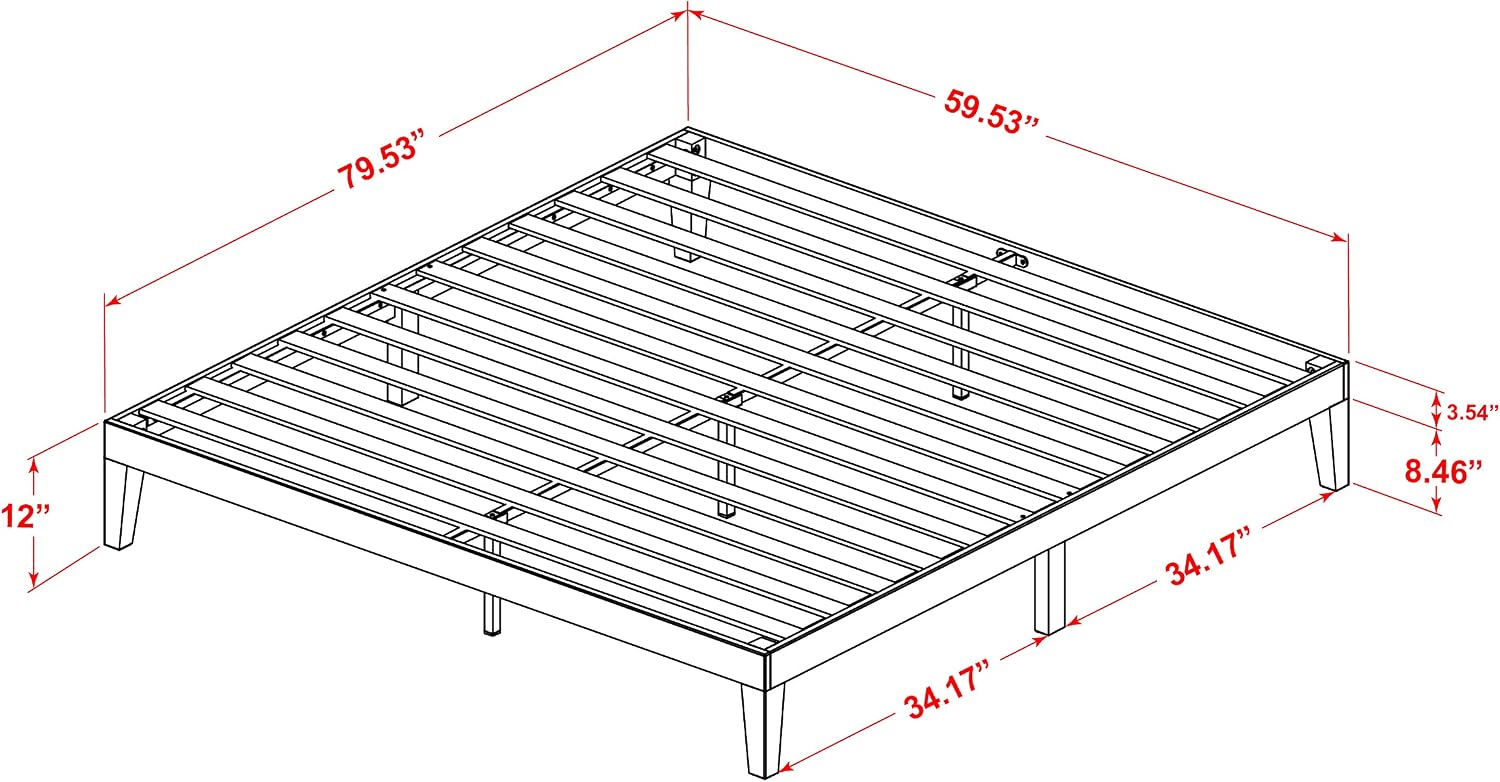 East West Furniture DNP-22-K King Size Platform Bed with 4 Solid Wood Legs and 2 Extra Center Legs - Walnut Finish