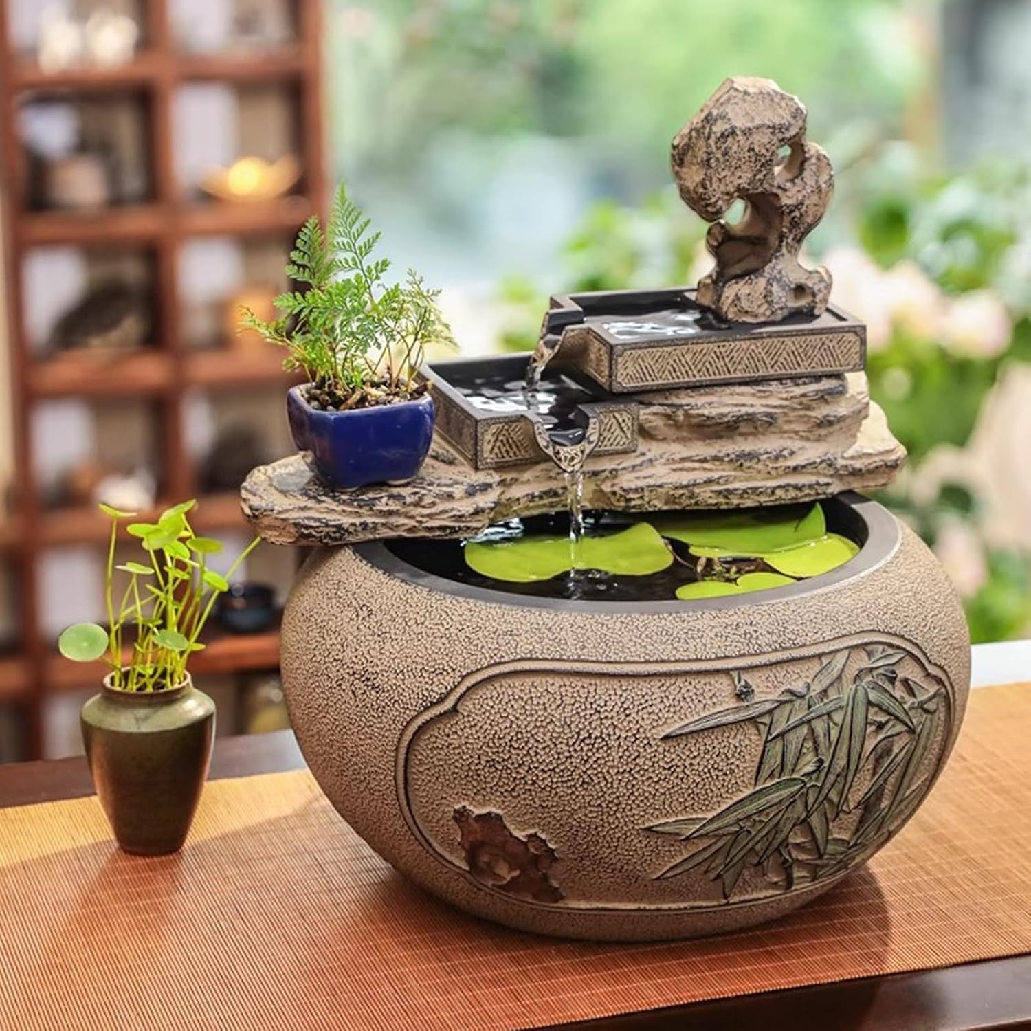 Desktop Fountain Chinese Style Financial Attraction, Flowing Water Decoration, Home, Porch, Living Room, Desktop, Office, Circular Fountain, Landscape Tabletop Fountain