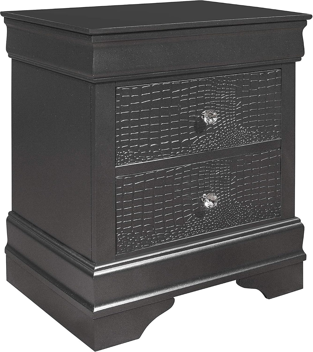 BLUECC Grey Queen 5Pcs Bedroom Set Wood Bed Chest Mirror Dresser Nightstand