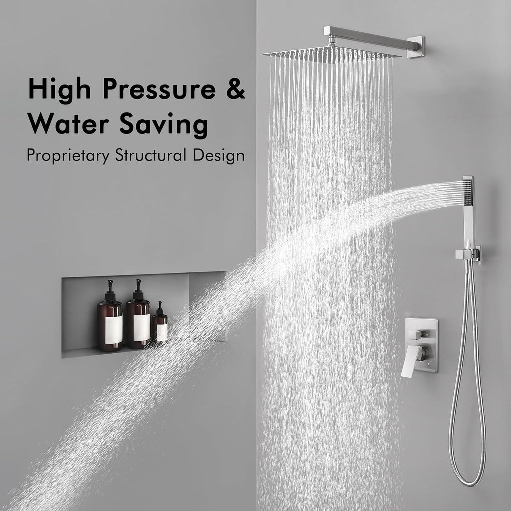 KES Shower Faucet Set & Bathroom Sink Faucet & Bathroom Sink Drain, XB6230S12-BN-UPC-NEW+L4350LF-BS-KES+S2008D-BN-TEM
