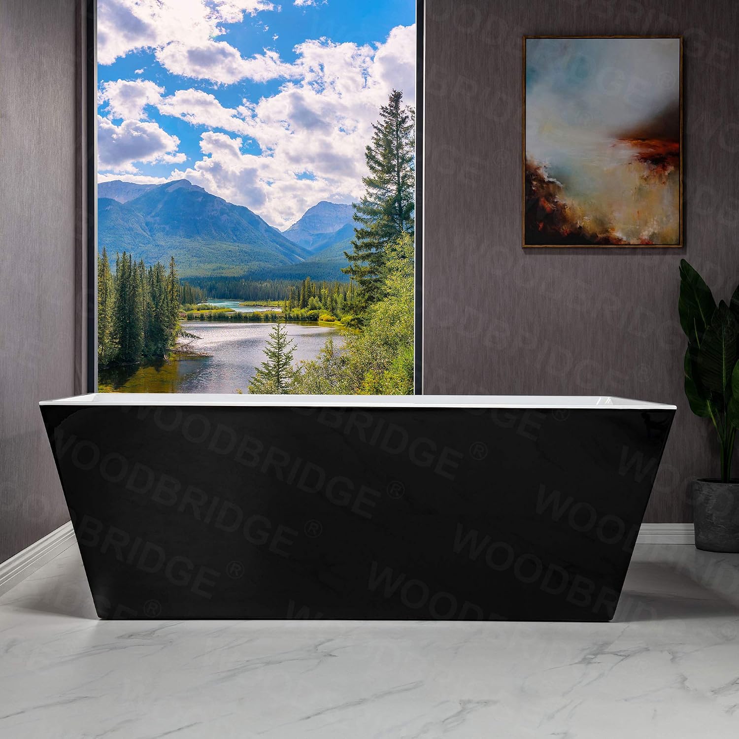 WOODBRIDGE 67' Acrylic Freestanding Bathtub Contemporary Soaking Tub, Black Acrylic (Brushed Nickel Drain/Overflow),B1812 Black -B/N-Drain &O