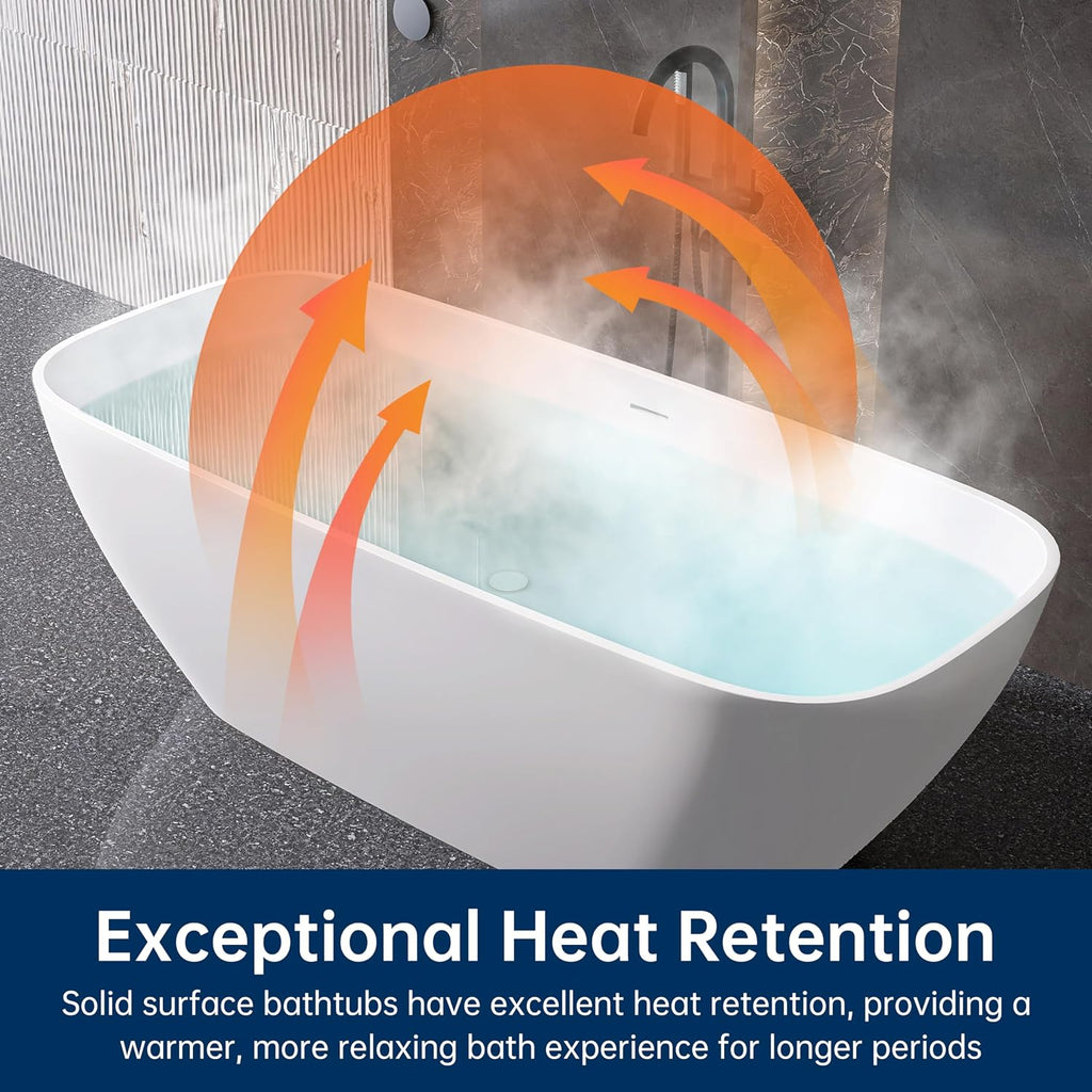 67'' Freestanding Bathtub Resin Stone Deep Soaking Tubs Solid Surface Matte Tub with Overflow and Pop-up Drain