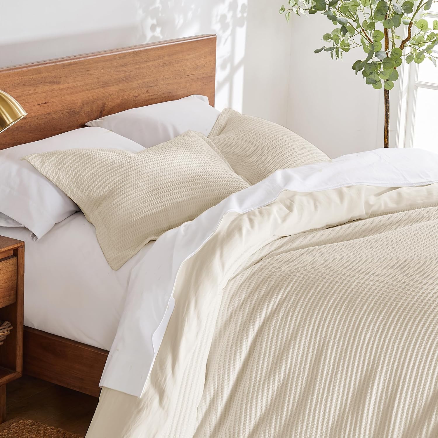 Levtex Home Cloud Waffle Twin/Twin XL Comforter Set (68x88in) with 1 Pillow Sham (26x20in) - Solid Waffle Cotton Texture - Undyed Cream - 100% Cotton Twin Size Comforter Set - Soft, Pre-Washed