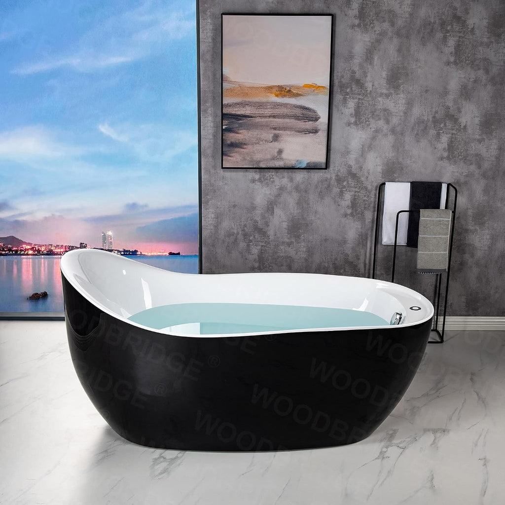 WOODBRIDGE 67' Air Bubble Freestanding Bathtub with Chrome Overflow and Drain,Black Air Bubble Tub