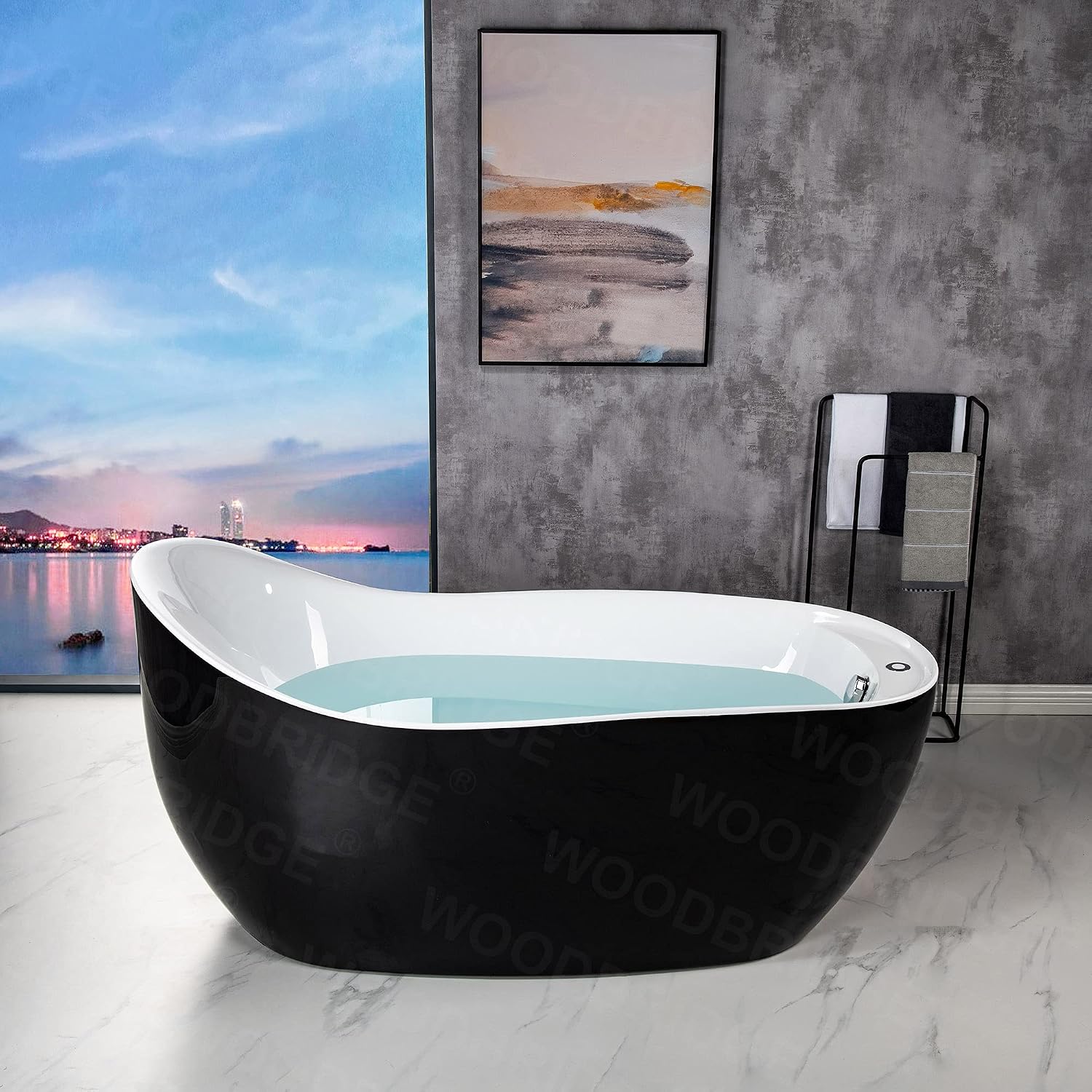 WOODBRIDGE 67' Air Bubble Freestanding Bathtub with Chrome Overflow and Drain,Black Air Bubble Tub