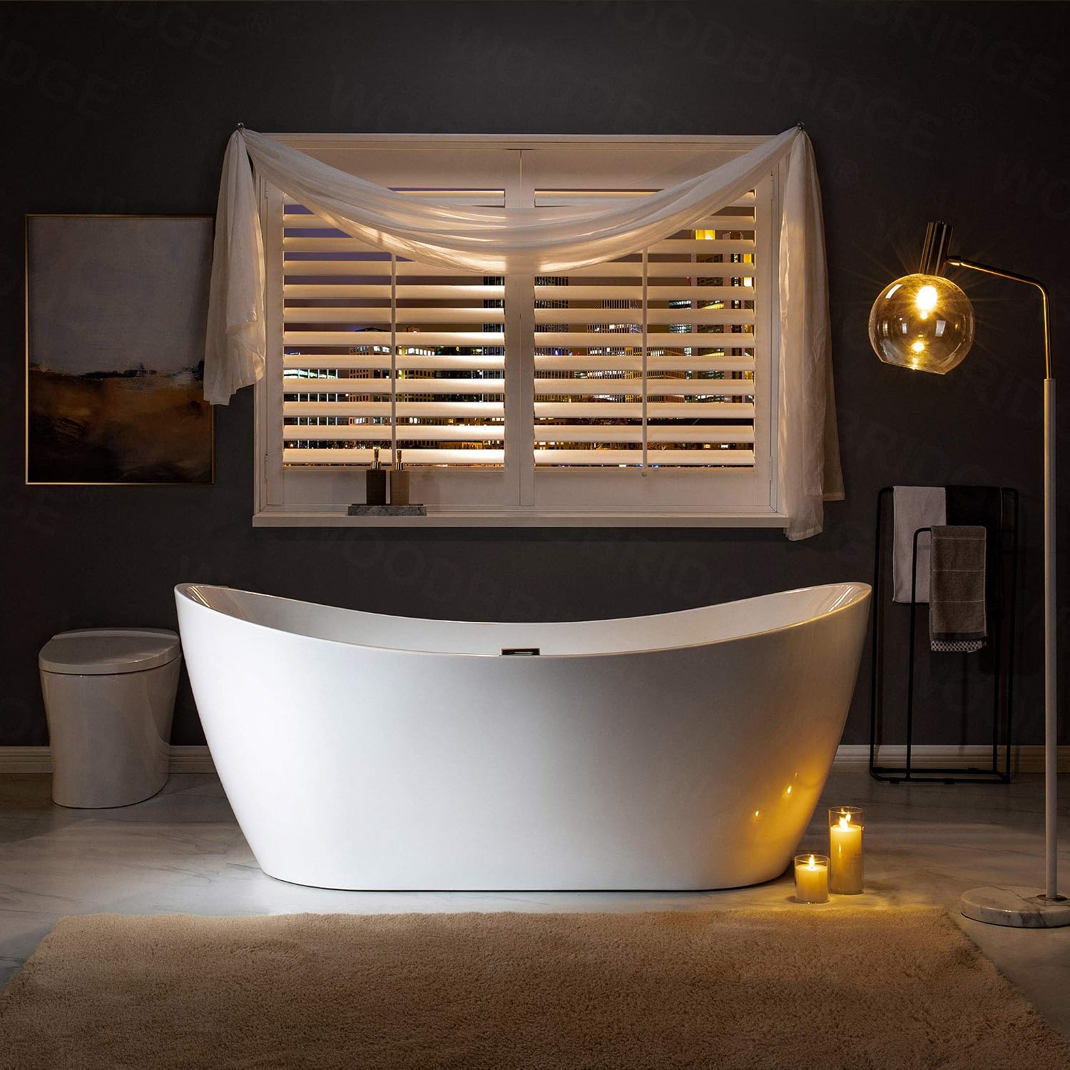 WOODBRIDGE 71'Freestanding White Acylic Soaking Bathtub with Drain Kit and Floor Mount Tub Filler in ORB,BTA1517 -ORB-Drain &O+F0010ORBSQ