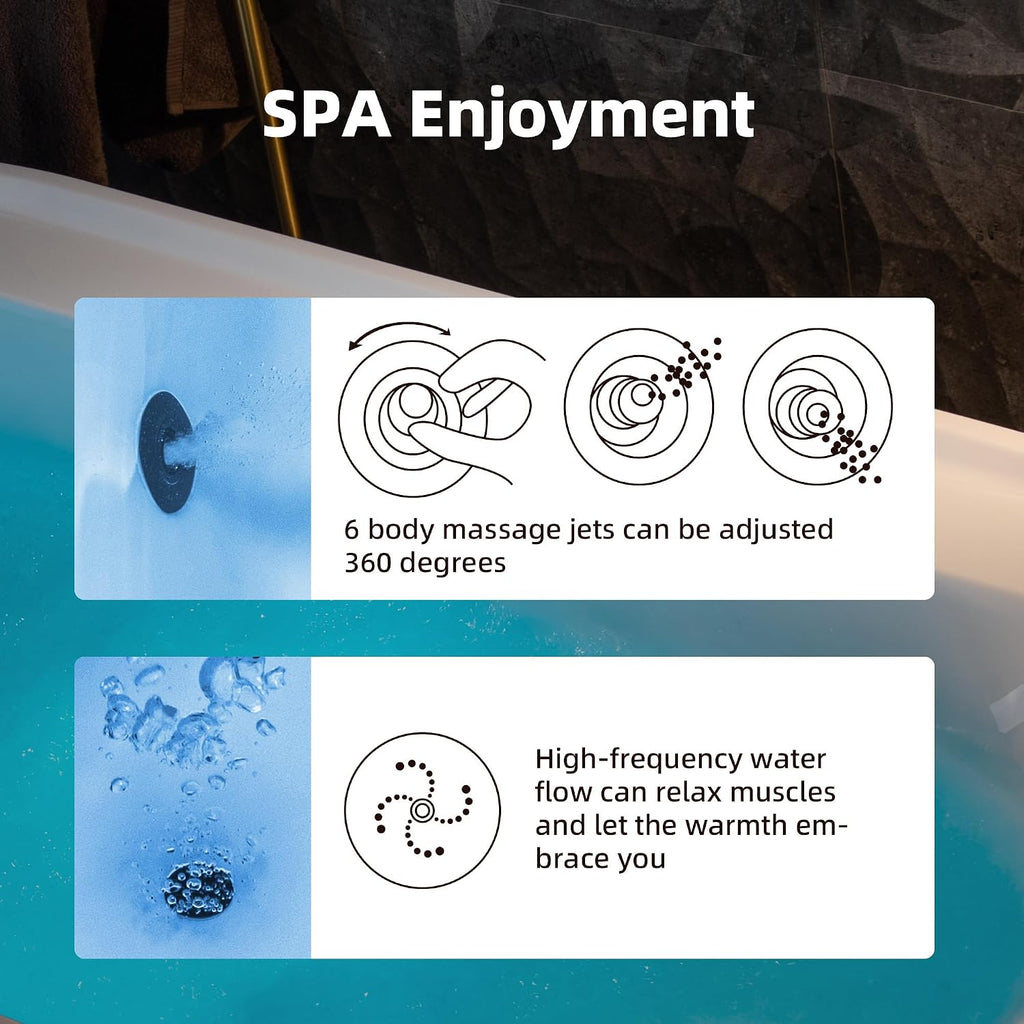 WOODBRIDGE 72' x 35-3/8' Whirlpool and Air Bath Heated Soaking Combination Tub with Adjustable Speed Air Blower and Display Control Panel, Matte Black Finish Trim and Drain Kit, BM500