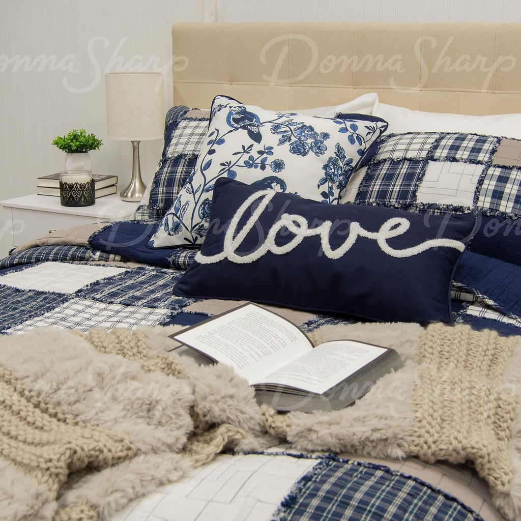 Donna Sharp Checkerboard Indigo- Queen Quilt Set, Measures 90 x 90, Includes 1 Quilt and 2 Standard Shams, Machine Washable