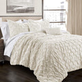 Lush Decor Ravello Pintuck Comforter Set - Luxe 5 Piece Textured Bedding Set - Traditional Glam & Farmhouse Inspired Bedroom Decor - Full/ Queen, Ivory