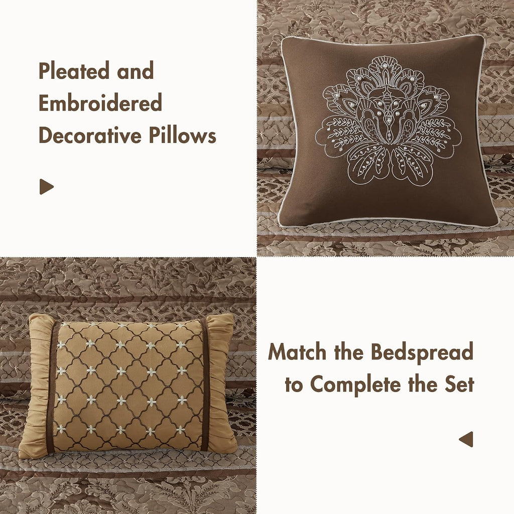 Madison Park Bellagio Reversible Quilted Bedspread Set, Solid Reverse Summer Breathable, Lightweight All Season Bedding Layer, Matching Shams, Bedspread King(120'x118'), Brown 5 Piece