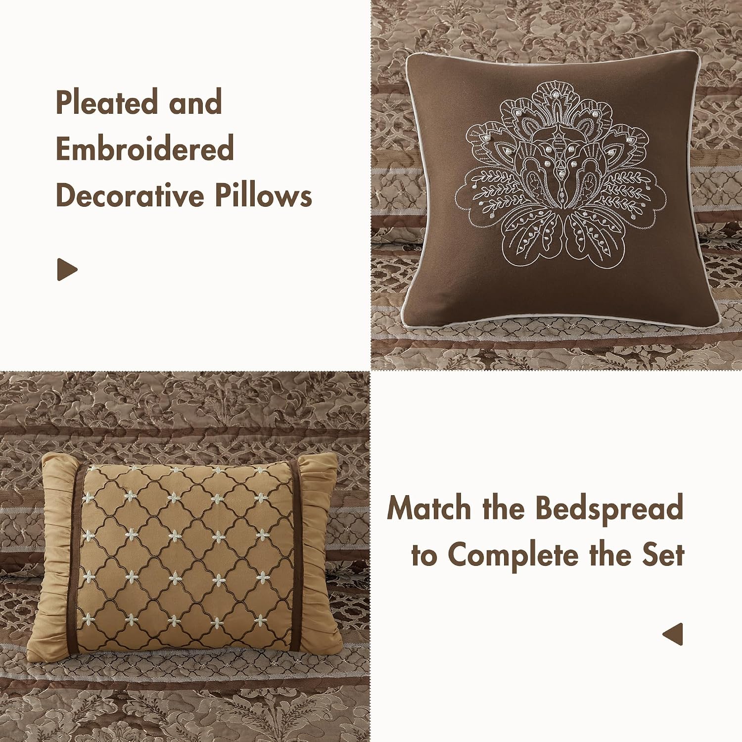 Madison Park Bellagio Reversible Quilted Bedspread Set, Solid Reverse Summer Breathable, Lightweight All Season Bedding Layer, Matching Shams, Bedspread King(120'x118'), Brown 5 Piece