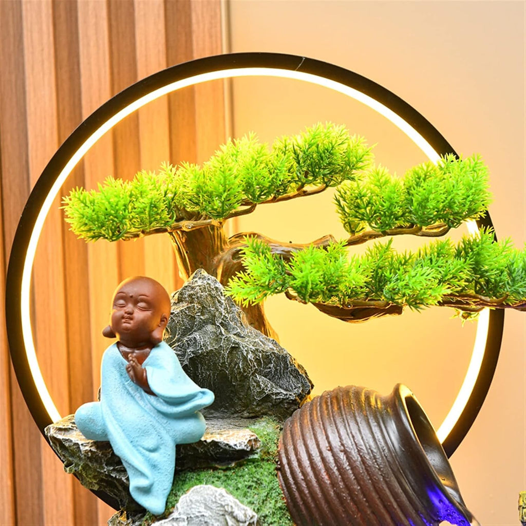 Tabletop Fountain Tabletop Fountains and Waterfalls Resin Tabletop Fountain with Light Indoor Office Rockery and Water Fountain Feng Shui Wheel Lucky Decoration Desktop Fountains
