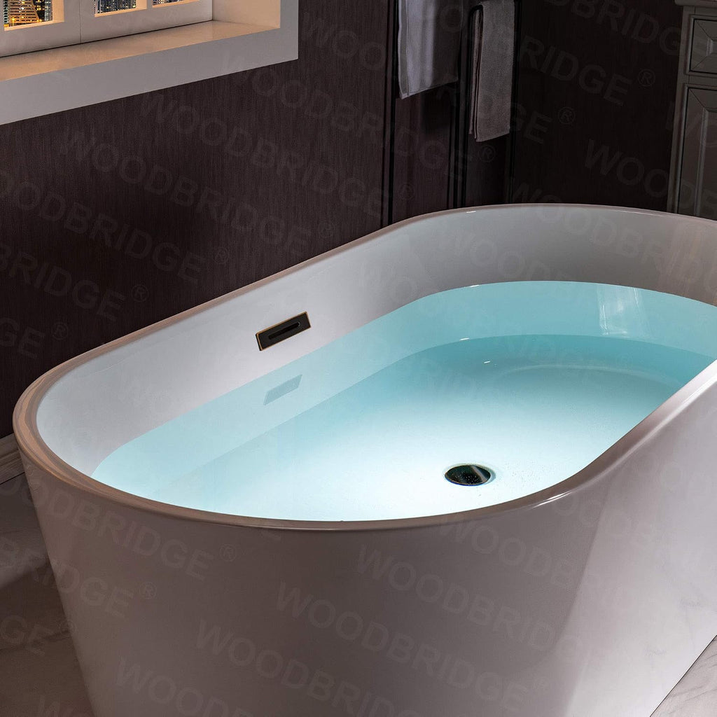 WOODBRIDGE 54'Freestanding White Acylic Soaking Bathtub with ORB Drain and Overflow,BTA1702-ORB