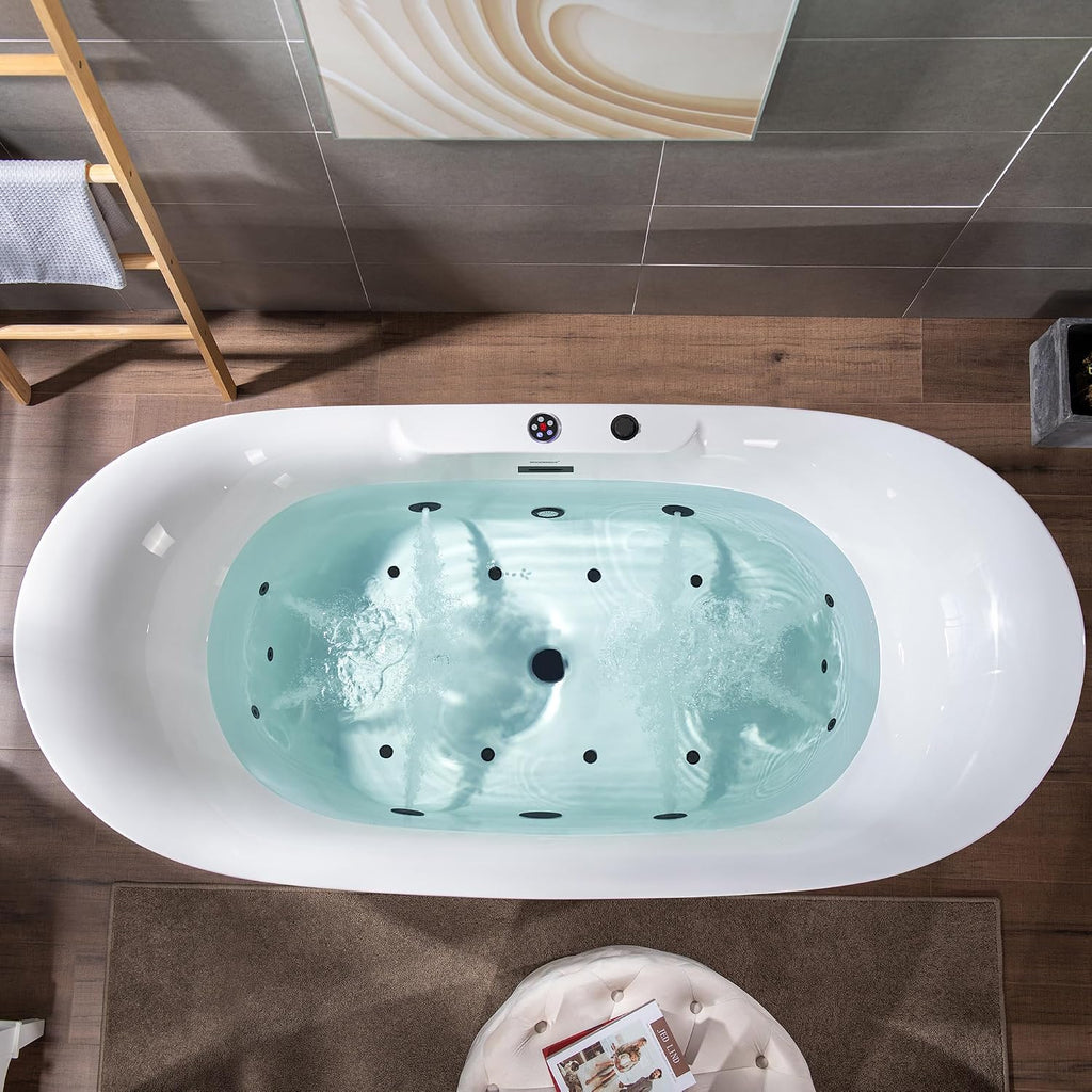 WOODBRIDGE 72' x 35-3/8' Whirlpool Water Jetted and Air Bubble Freestanding Heated Soaking Combination Bathtub with LED control panel,Matte Black drain and overflow,BM-400