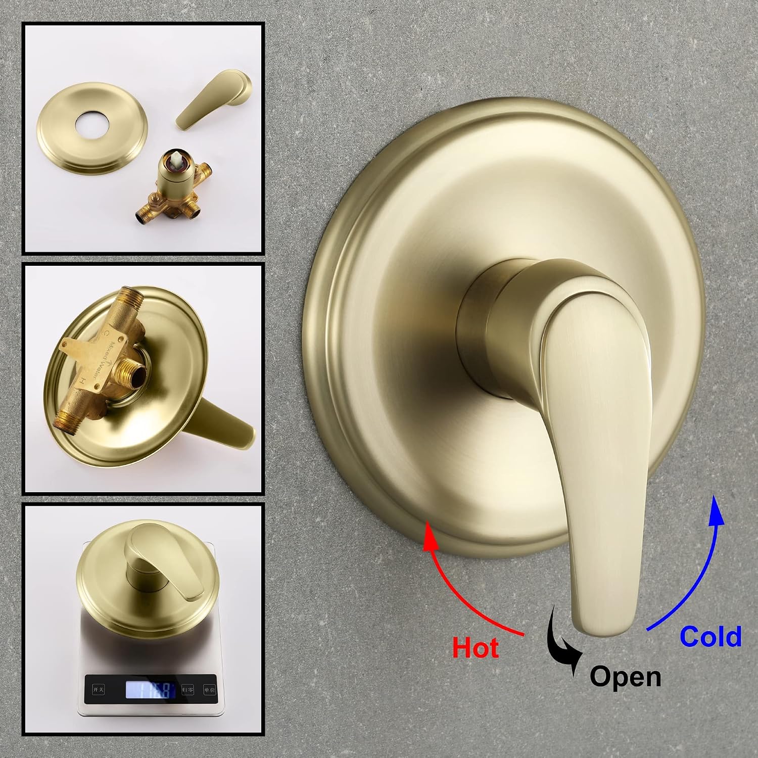 Wall Mounted Shower Faucet Set, Shower Fixtures Shower Mixer, Single Function Shower Trim Kit Pressure Balancing Shower System with Single Spray Detachable Clean Shower Head,Brushed Gold