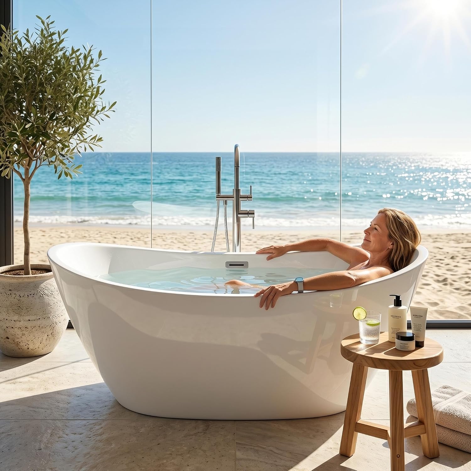 GarveeLife 67 Inch Freestanding Bathtub, Deep Soaking Acrylic Tub for Modern Bathroom, Standalone Soaker with Polished Chrome Overflow and Drain, CUPC Certified, White Glossy Finish