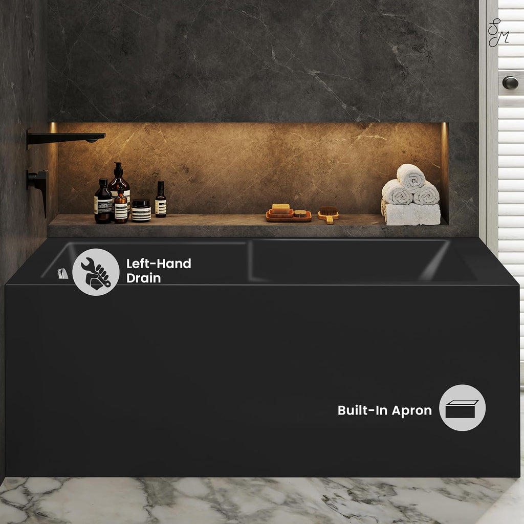 Swiss Madison Claire 60 x 32 Left Drain Soaking Alcove Corner Apron Bathtub in Matte Black