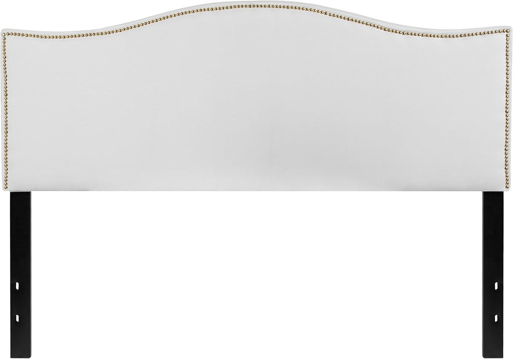 Flash Furniture Lexington Upholstered Queen Size Headboard with Accent Nail Trim in White Fabric