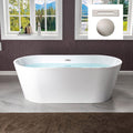 WOODBRIDGE 67' Acrylic Freestanding Bathtub Contemporary Soaking White Tub with Brushed Nickel Overflow and Drain，B0013-BN