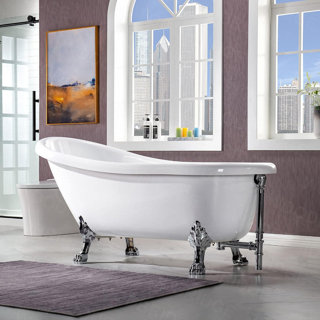 WOODBRIDGE B0023-C-Feet+C-Drain Bathtub, Chrome