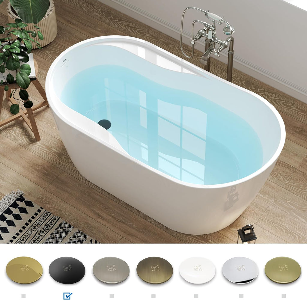 FerdY Lana'i 60' Freestanding Bathtub, Gracefully Shaped Freestanding Soaking tub, cUPC Certified, Matte Black Drain Assembly Included