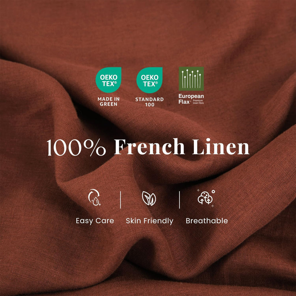 S VICTORY SYMBOL 100% Organic Linen Sheets Set Queen Size 4 Pieces(1 Flat Sheet & 1 Fitted Sheet & 2 Pillowcase) Natural Flax Bedding,GOTS Certified,16inch Deep Pocket Sheet,Burgundy