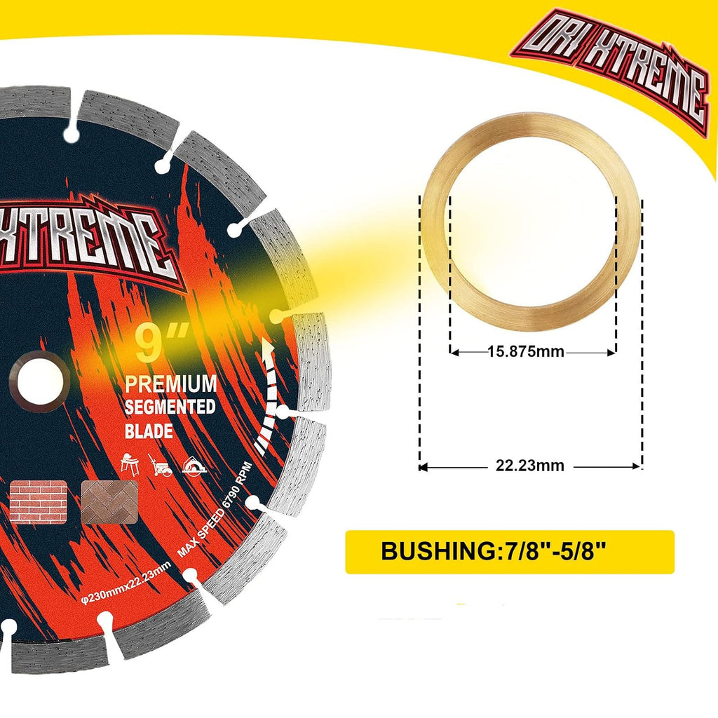 9 Inch Diamond Saw Blade 10pcs, Segmented General Purpose Blade Dry/Wet Cutting Concrete, Masonry, Brick, Block,7/8'-5/8' Arbor