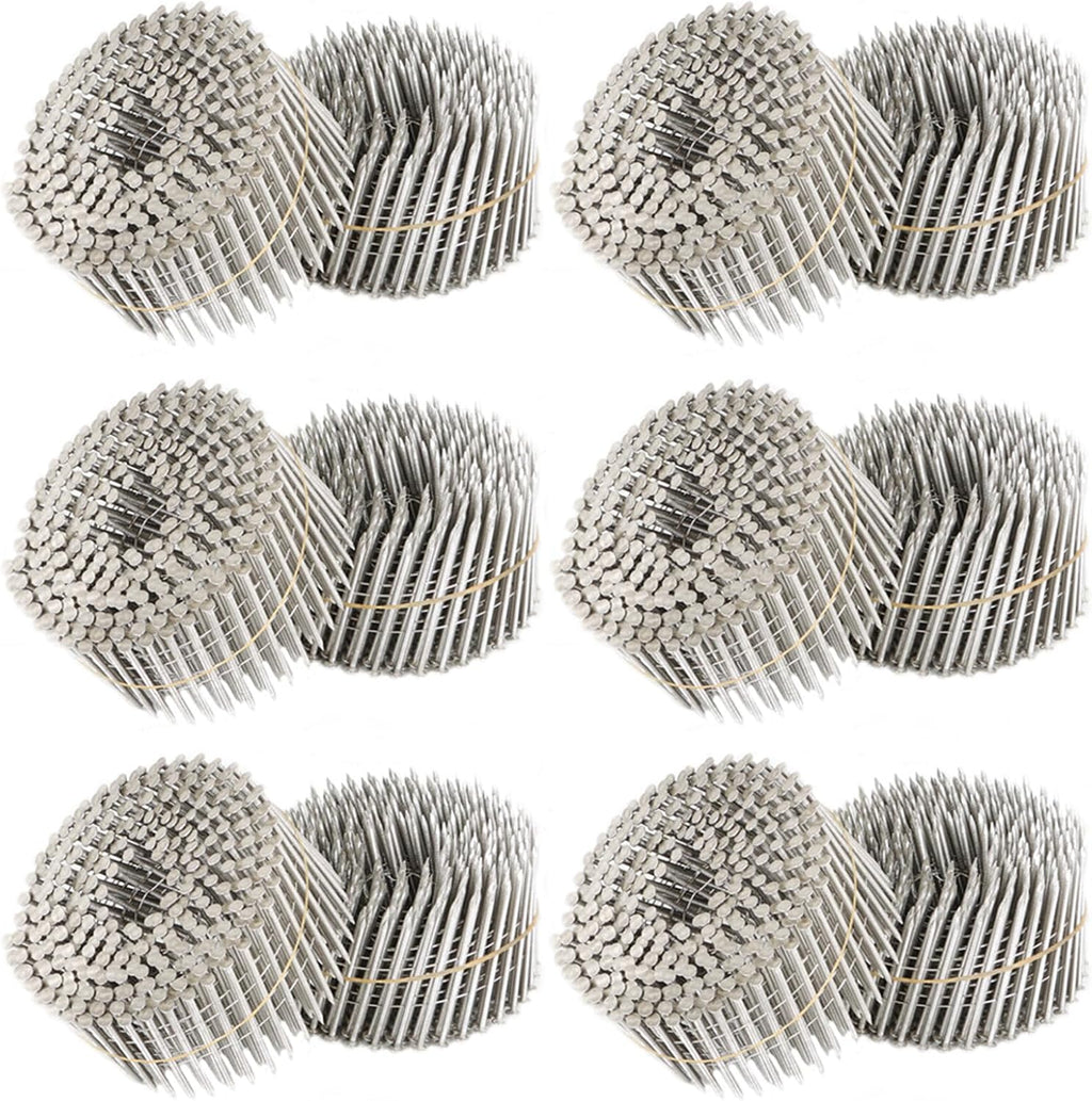 findmall 3600 Count 2-1/2 Inch x .090-Inch Ring Shank 304 Stainless Steel Siding Nails 15-Degree Collated Wire Coil for Wood or Fencing Applications