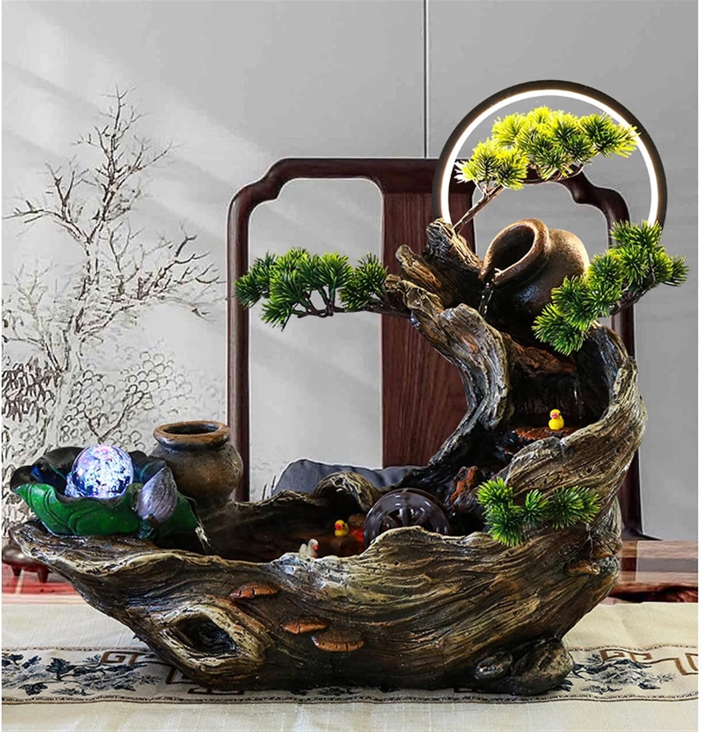 HIHELO Tabletop Fountain Tabletop Fountain Office Rockery Water Fountain with Iris Indoor Home Decoration Fountain Indoor Fountain