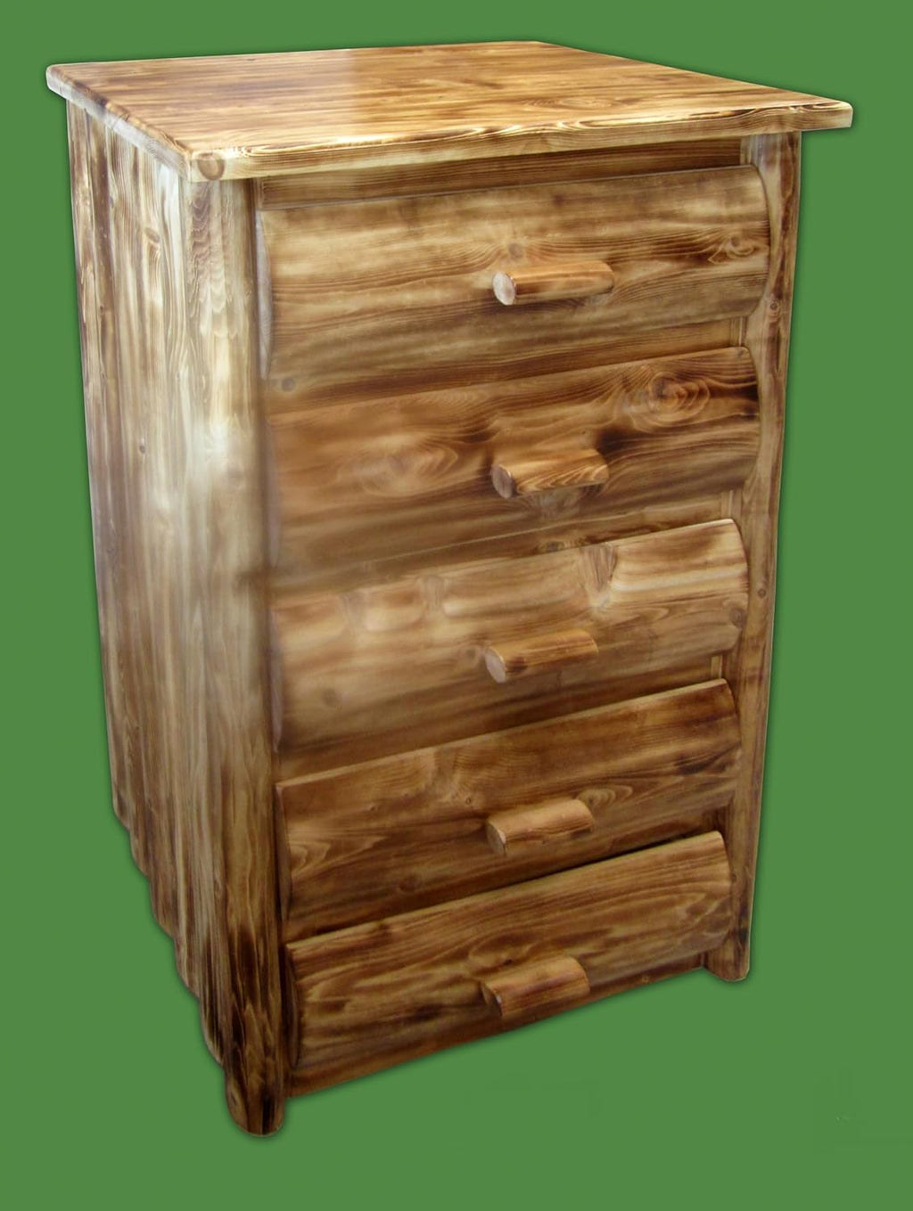 Log Bedroom Set - 5pc Torched Cedar/Amish Handcrafted / 100% Solid Wood/Dovetail/Double Log Side Rail Bed/Queen Size