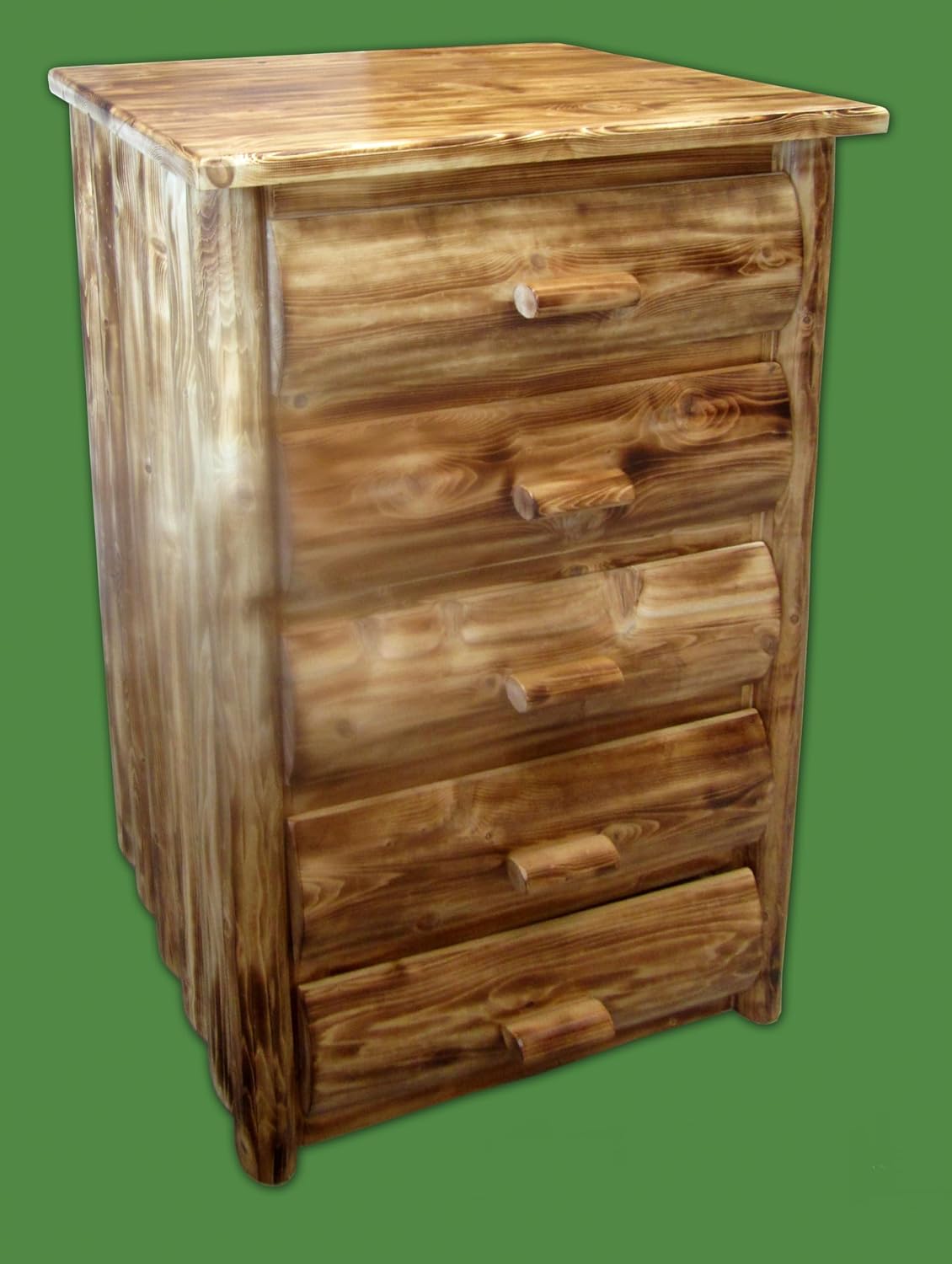 Log Bedroom Set - 5pc Torched Cedar/Amish Handcrafted / 100% Solid Wood/Dovetail/Double Log Side Rail Bed/Queen Size