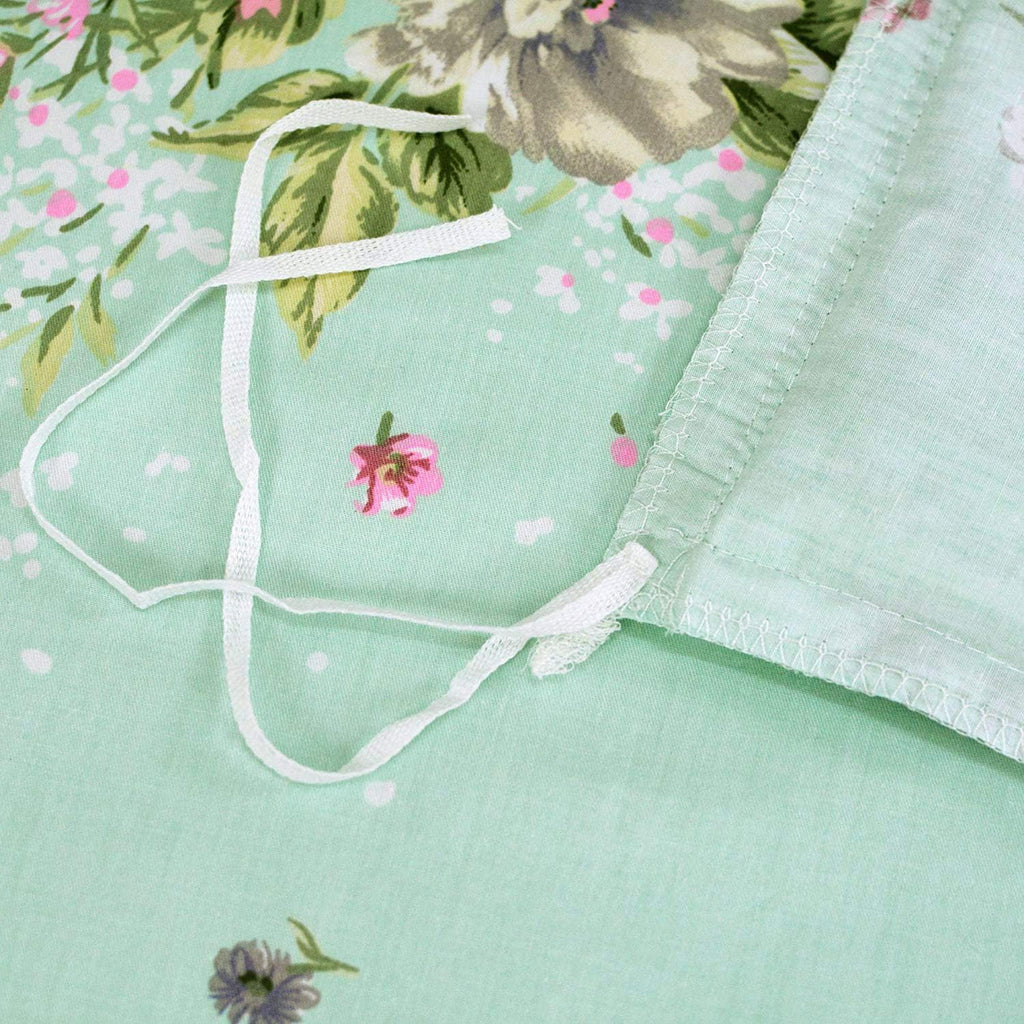 FADFAY Shabby Green Floral Bedding 100% Cotton Princess Lace Ruffle Girls Duvet Cover Set with Bedskirt, 4Pcs, Queen Size