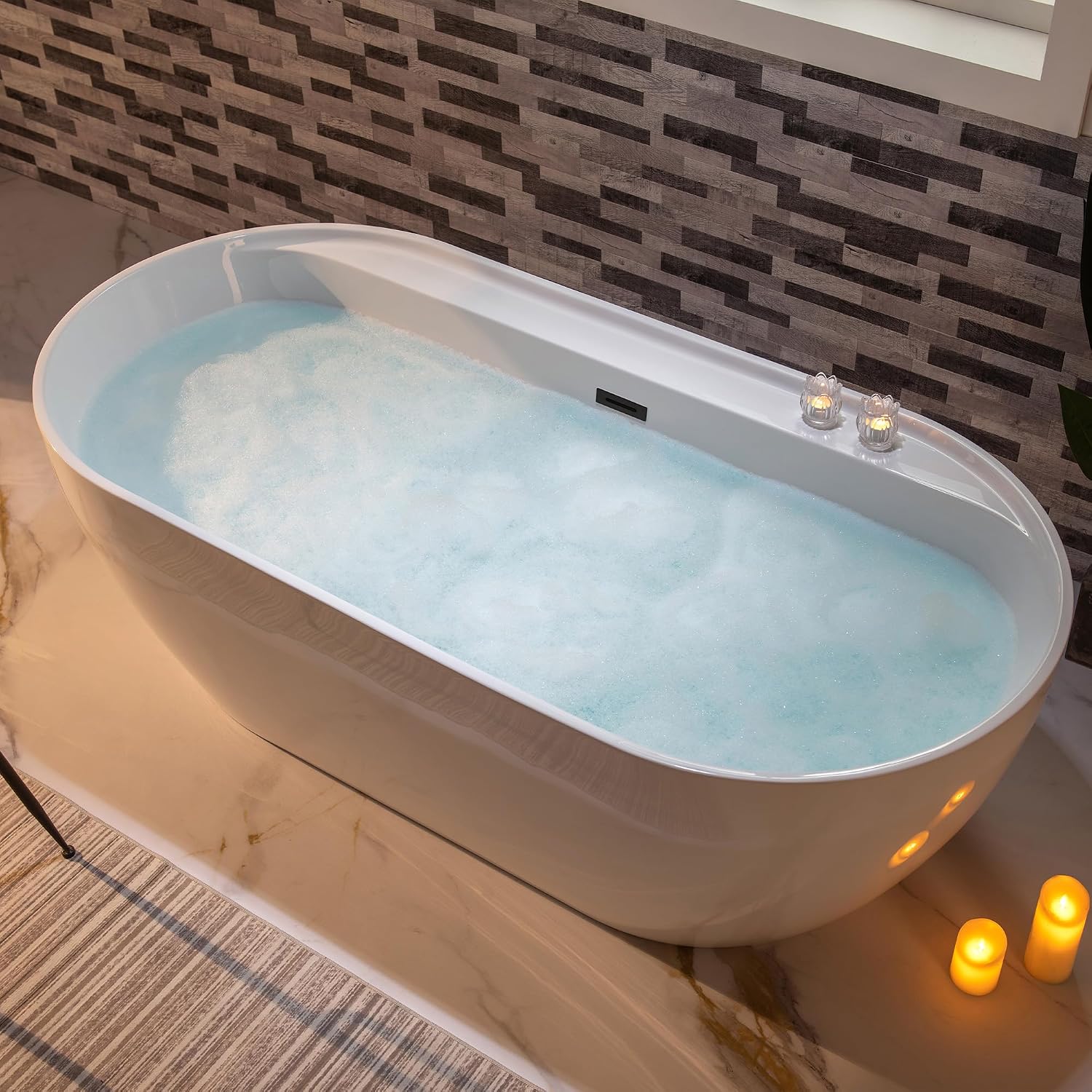 WOODBRIDGE 72' Acrylic Freestanding Bathtub Contemporary Soaking White Tub with Matte Black Overflow and Drain,B0059-MB