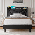 Einhomn Twin Size Upholstered Bed Frame with Charging Station, Platform Bed Frame with Storage Headboard, Solid Wood Slats Support, No Box Spring Needed, Black