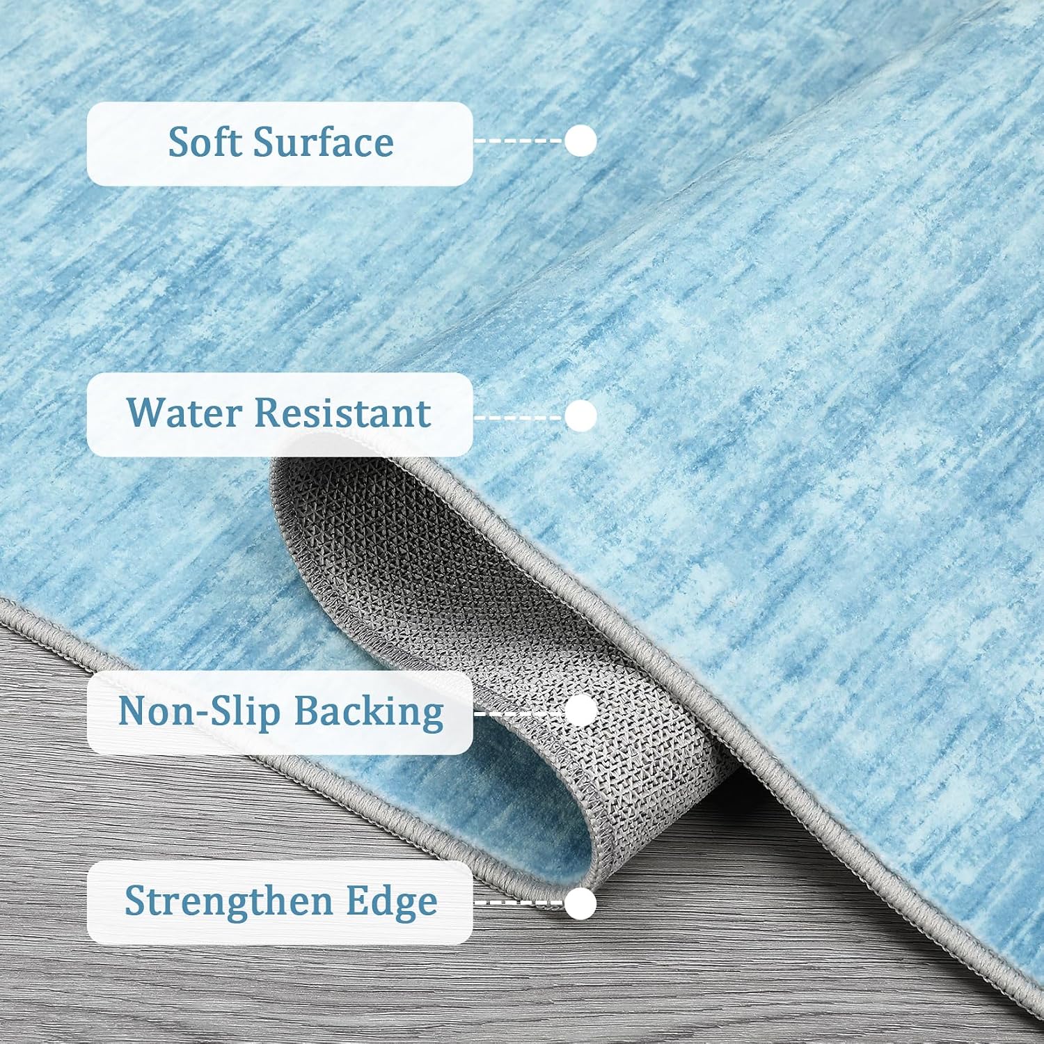RUGSREAL Washable Rug 10x13 for Living Room Modern Abstract Area Rug Non-Slip Large Contemporary Bedroom Rug Stain Resistant Aesthetic Accent Floor Carpet Foldable Solid Rug for Home Office, Blue