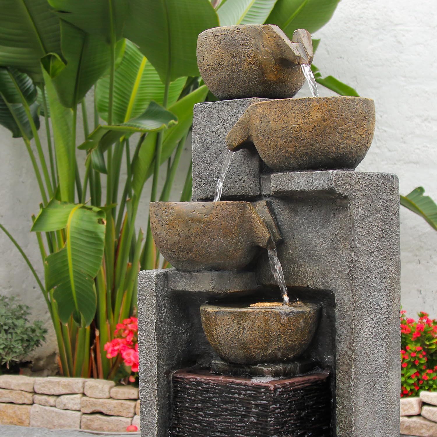 YZM 5-Tier Water Fountain Outdoor Garden Waterfall Fountains Indoor Bowl Cascading Water Feature with Led Lights for Home Deck Patio Porch Yard Decor 37.4' H
