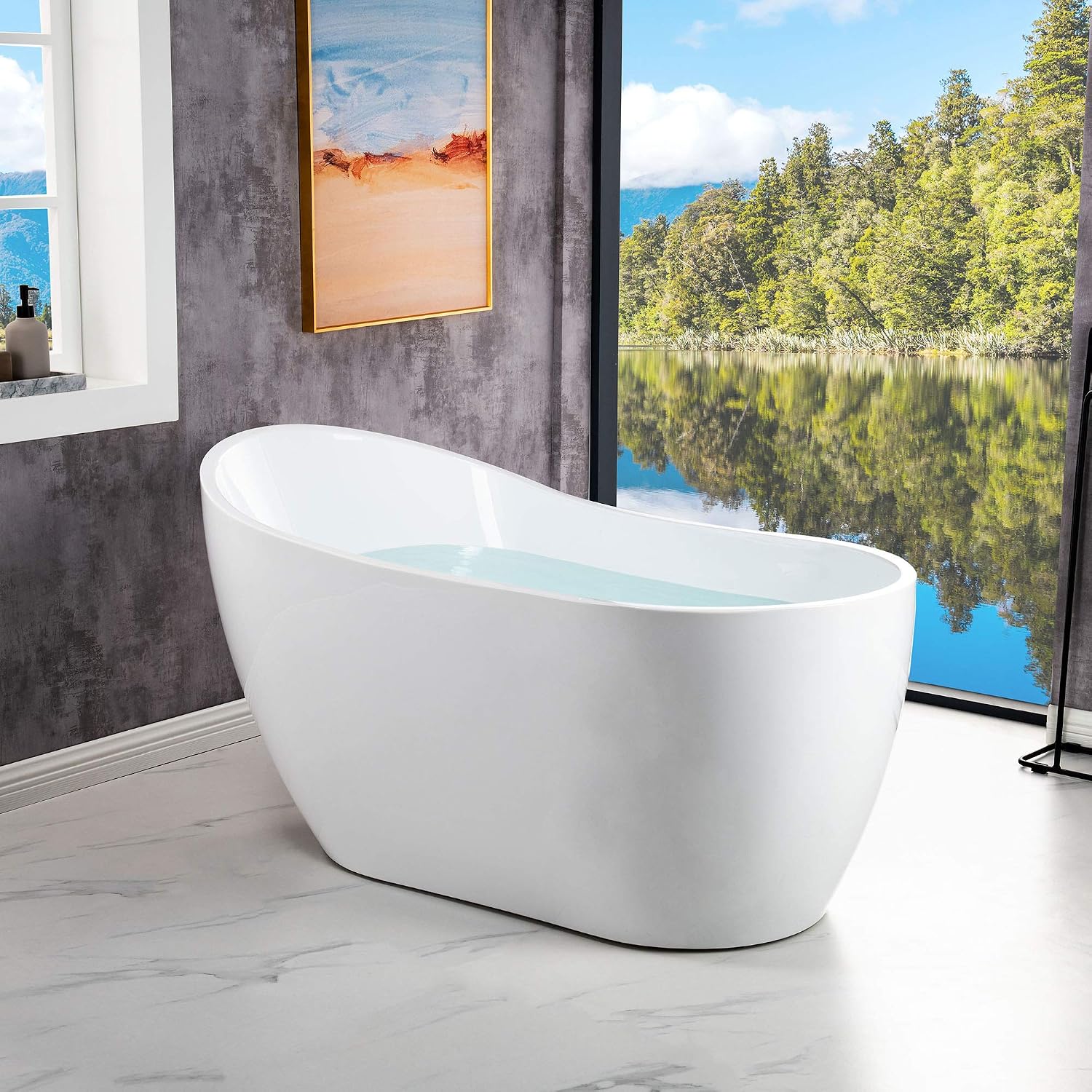 WOODBRIDGE 54' Acrylic Freestanding Bathtub Contemporary Soaking White Tub with Matte Black Overflow and Drain,B0006-MB