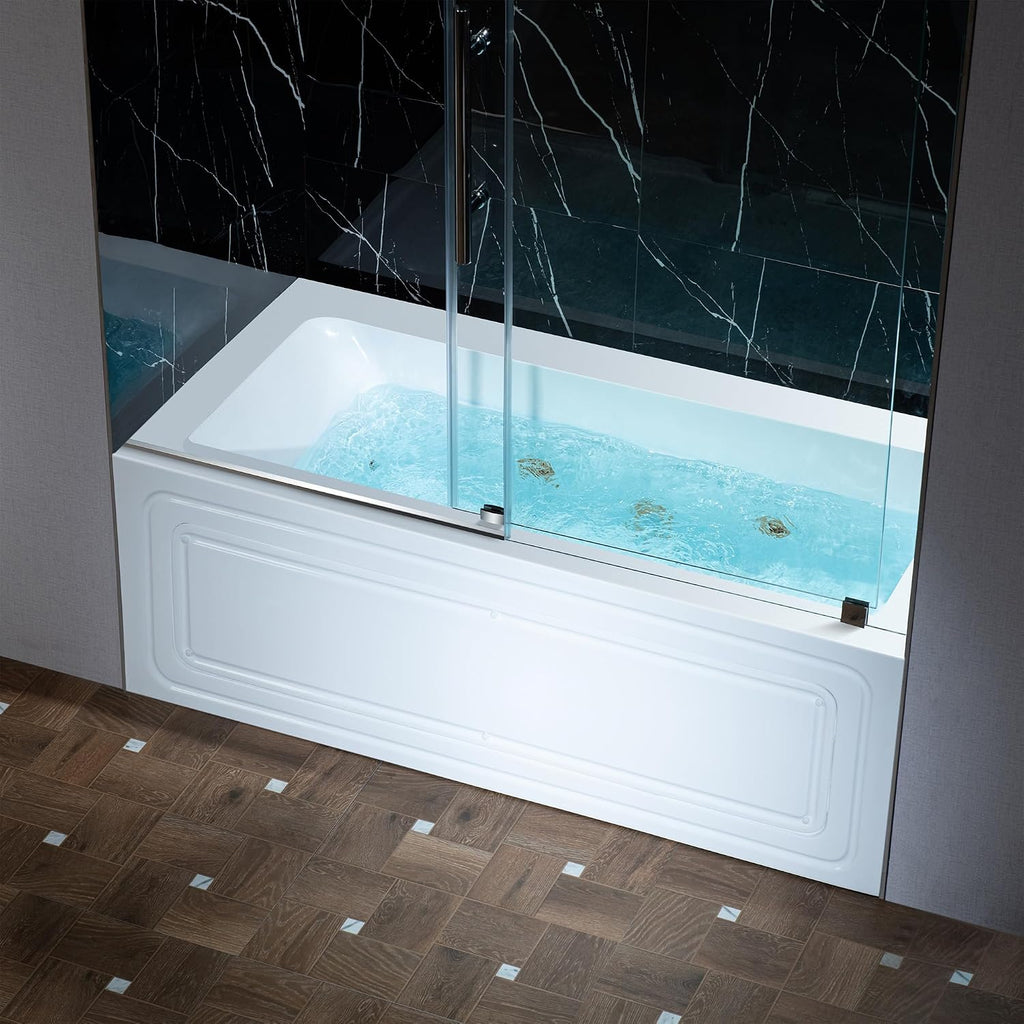 WOODBRIDGE 60' x 30' Alcove Acrylic Rectangular Whirlpool Heated Jetted Tub in White with right Drain, Brushed Gold Finish Trim and Drain Kit Included, BS666-R-BG03