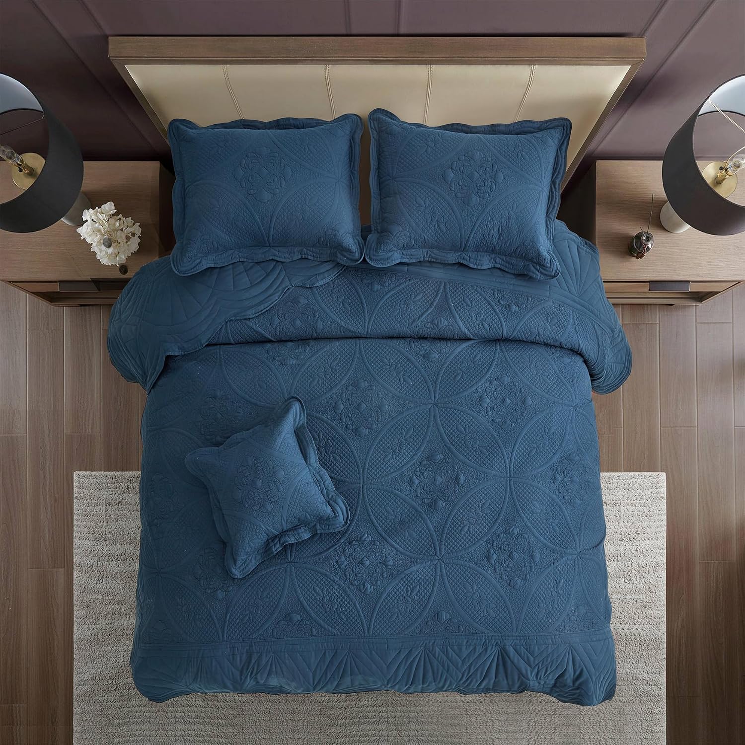 DaisyHuang Oversized Bedspread - Queen Size Bedding Cover - Modern & Contemporary Coverlet Set, Real Stitching, Reversible, Lightweight, 5 Piece, Navy