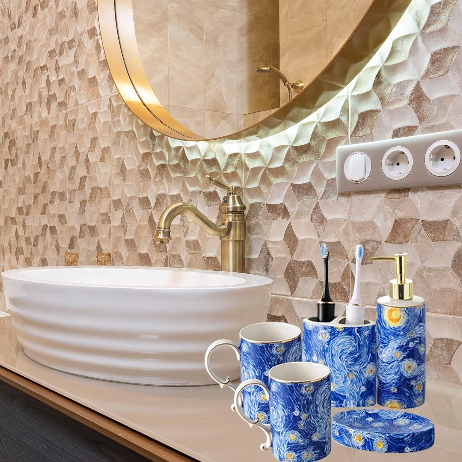 Bathroom Accessory Blue Ceramic Bath Accessory Set Hand Paint Soap Dispenser Soap Dispenser Sets