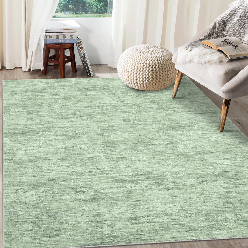 RUGSREAL Living Room Area Rug 9x12 Machine Washable Rug Non-Slip Stain Resistant Modern Abstract Carpet Contemporary Accent Throw Floor Carpet for Dining Room Solid Area Rug for Home Office, Green
