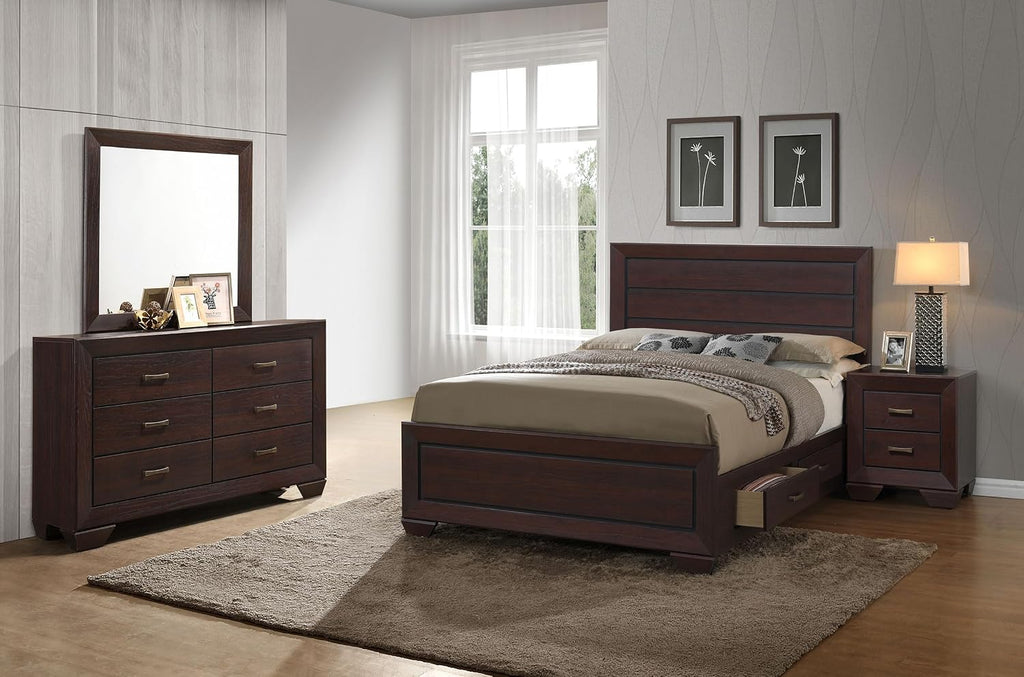 Coaster Home Furnishings Kauffman Transitional 4-Piece Bedroom Set California King Size Storage Panel Bed Frame 54-inch Headboard Dark Cocoa 204390KW-S4