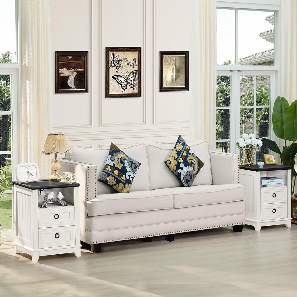 Joaxswe Farmhouse Furniture Set, Nightstands Set of 2 and 6 Drawers Dresser for Bedroom, 54 Inch Wide Wood Dresser and 18' Night Stands with Charging Station for Bedroom, Living Room, Hallway