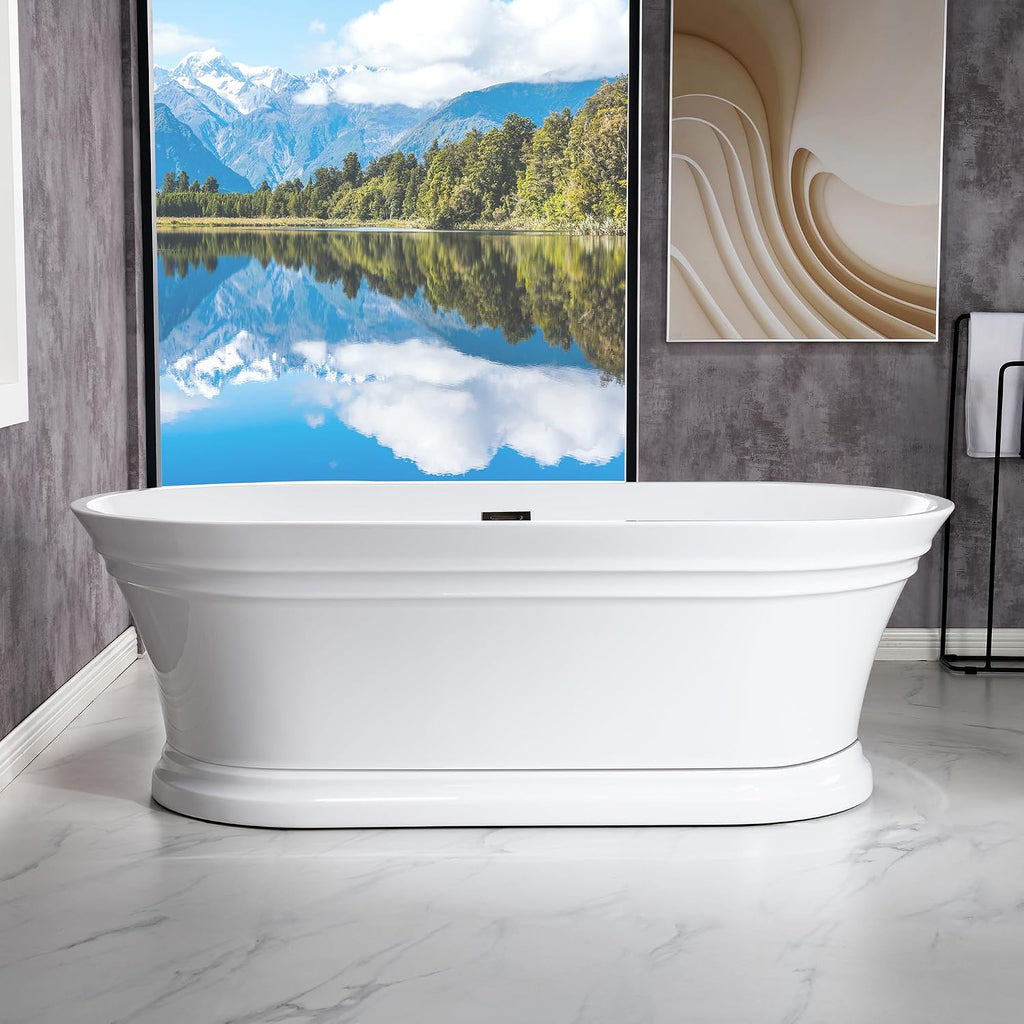 WOODBRIDGE 67 in. Freestanding Double Ended Acrylic Soaking Bathtub with Matte Balck Drain and Overflow, BTA1537-MB