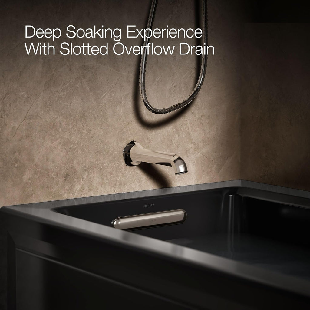 KOHLER K-1947-LA-7 Archer 60' x 30' Alcove Whirlpool with Integral Apron, Tile Flange and Left-Hand Drain, Black
