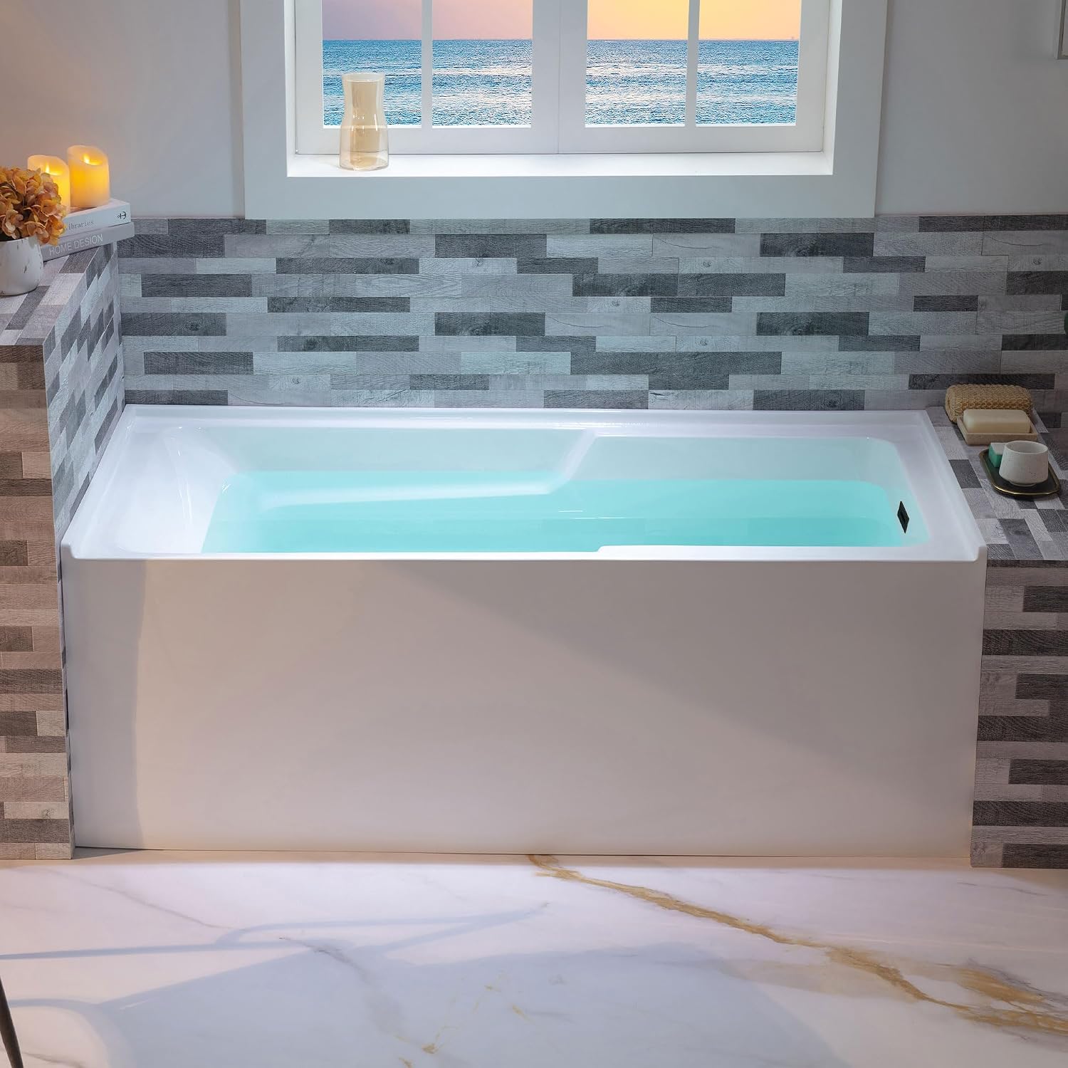 WOODBRIDGE 60' Acrylic Rectangular Alcove Soaking Bathtub in White with Right Drain, Oil Rubbed Bronze pop-UP Drain Included BA6030R