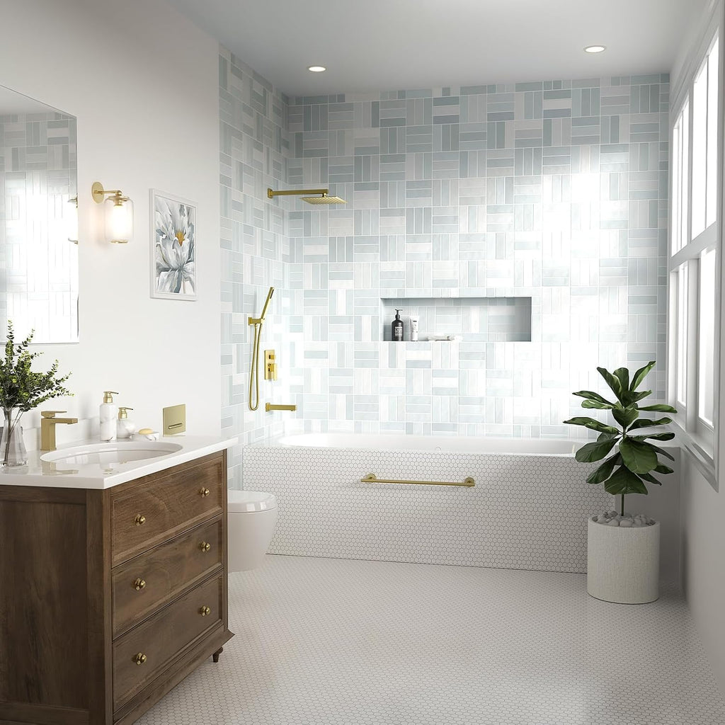 Lava Odoro 3-Setting Tub and Shower Faucet Set with Bathroom Faucet, Brushed Gold